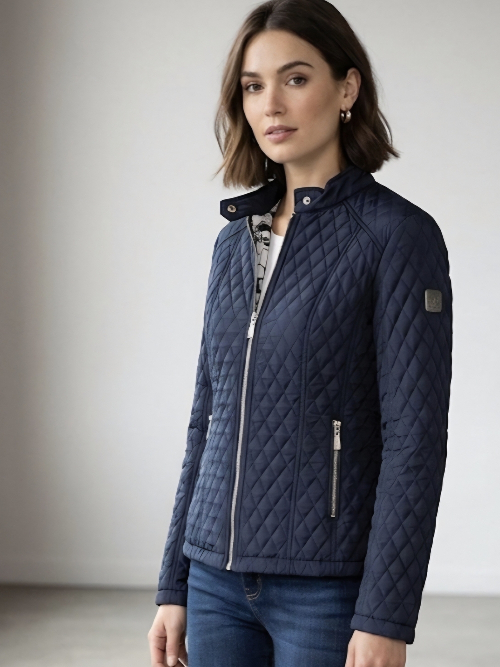 Oli Montreal Navy Diamond Quilted Moto Jacket w/ Pop Art Lining | XL